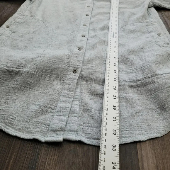 Wrap London Women's Button-Up Tunic Top Size 2 Blue Linen Long Sleeves V-Neck - Picture 7 of 10